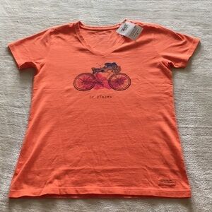 NWT Life is Good Go Place Orange Tangerine Bicycle Ladies Short Sleeve Tee Shirt
